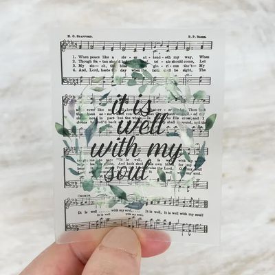 It Is Well with My Soul Hymn, Clear Vinyl, Sticker, 3x3 in
