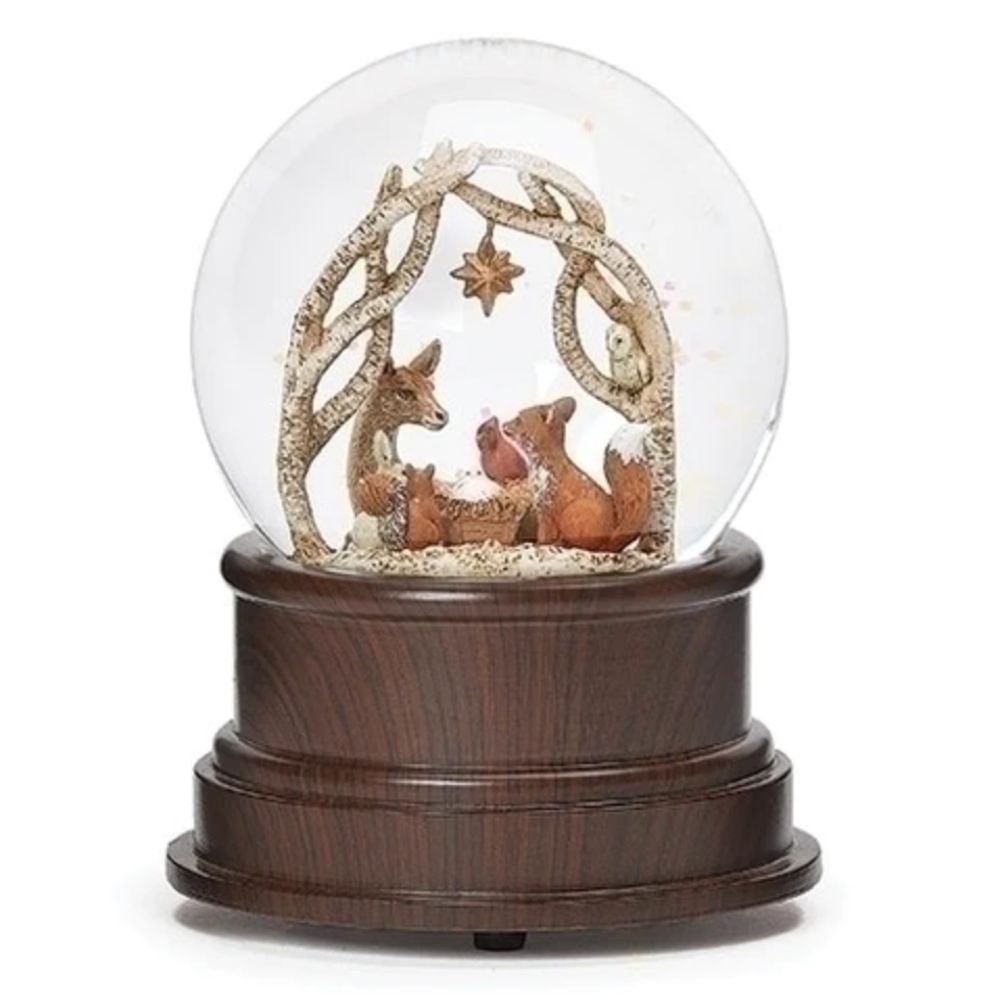 Forest Animals and Baby Jesus Water Globe Nativity 5.5&quot; tall