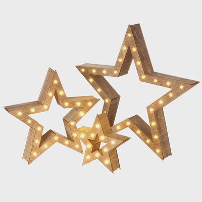 Grey Wooden LED Nested Stars