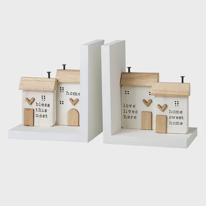 Wooden House Book Ends