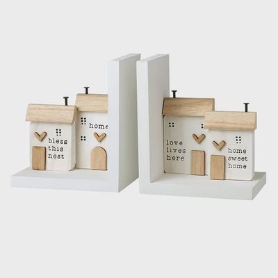 Wooden House Book Ends