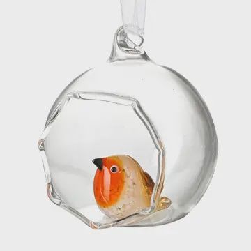 Open Glass Bauble with Robin