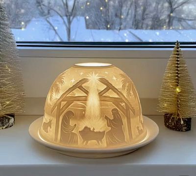 Nativity Tealight Holder Christmas: Small Porcelain Decorative Candle Holder