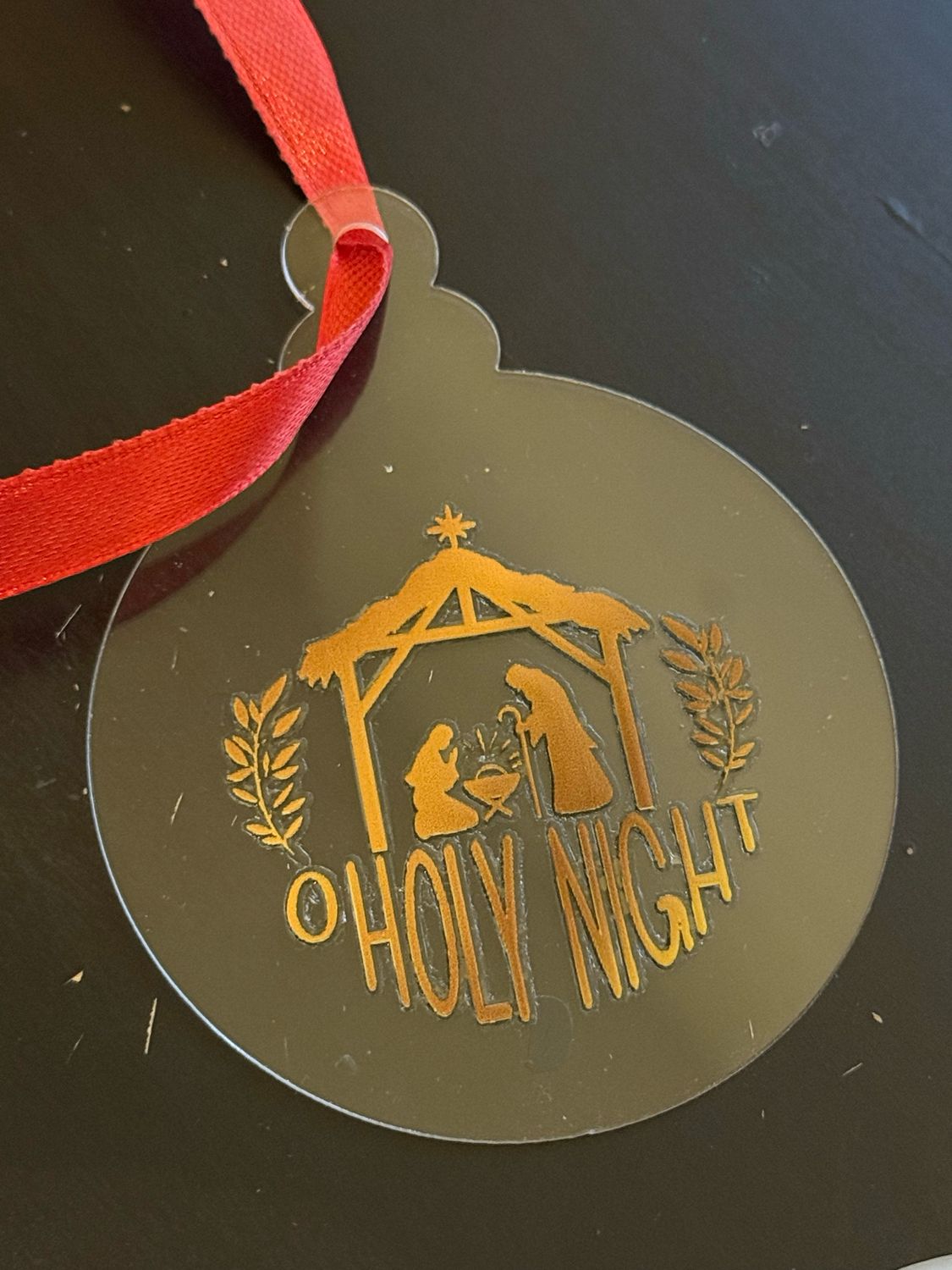 Clear Acrylic Christmas Bauble - Gold, Design: O Holy Night
