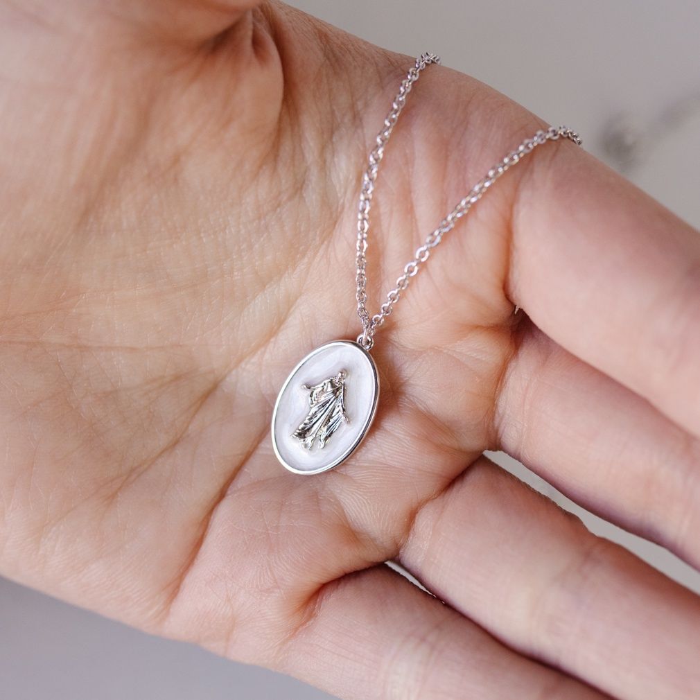 Enamel Christus Pendant Necklace, Colour: Silver