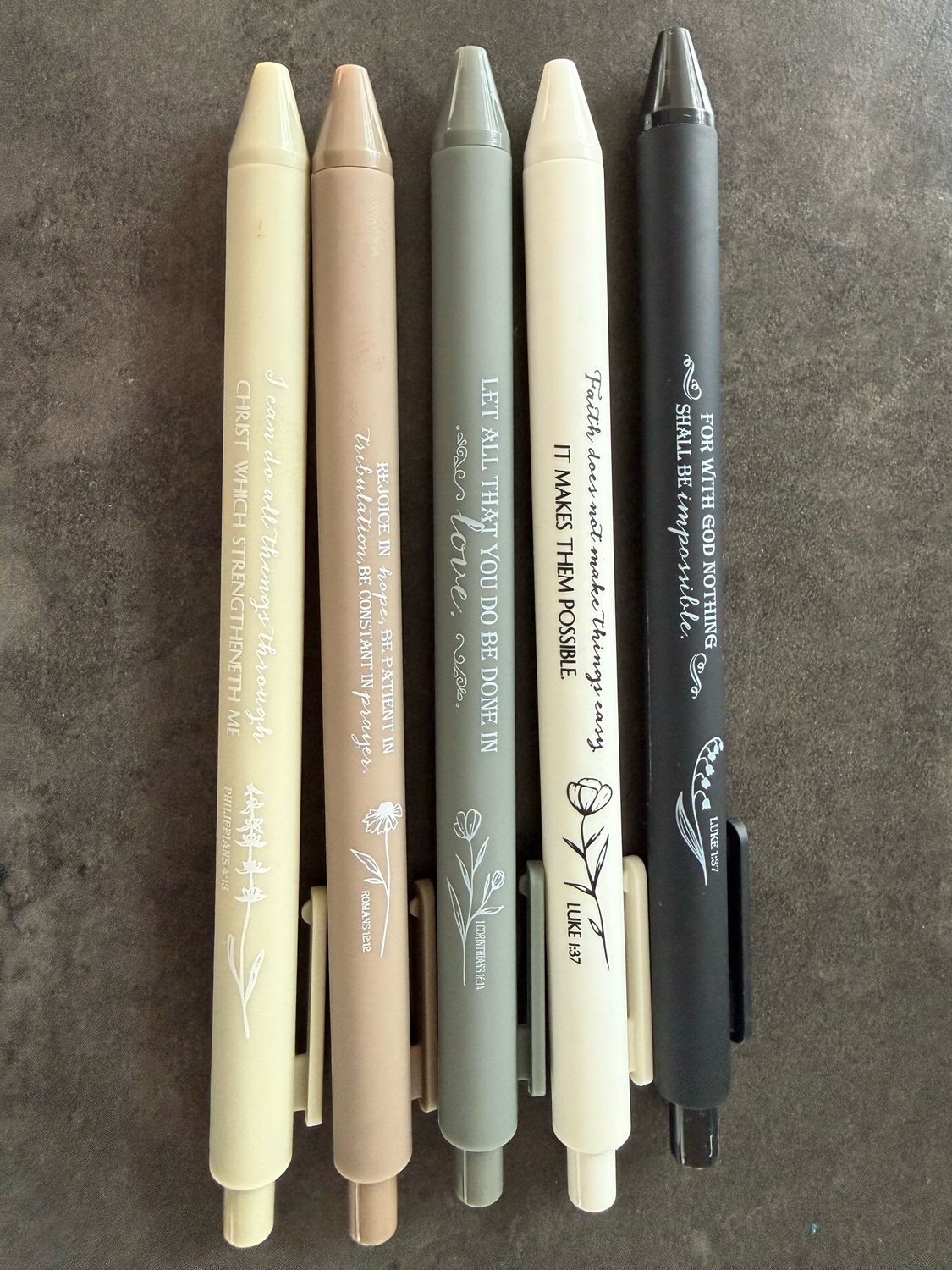 Bible Quote Pens - 5 Pack - Flower, Colour: Black