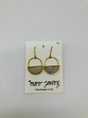 Brass Off White Resin Half Moon Earrings