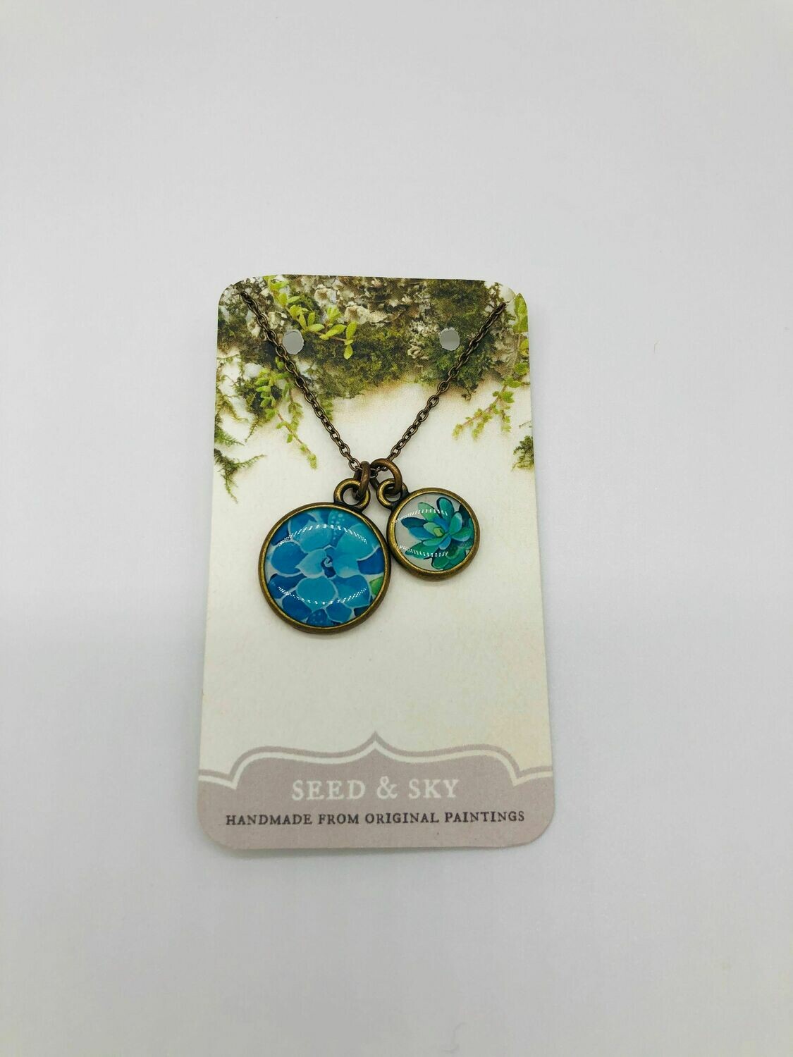 Green &amp; Blue Succulent Necklace, Bronze Cluster