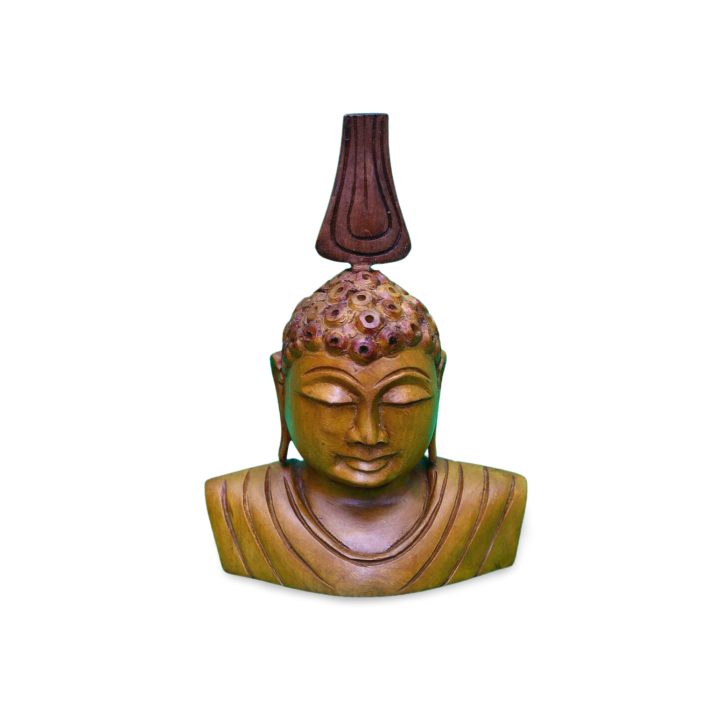 Serenity Whisper: Handcrafted Wooden Buddha Head