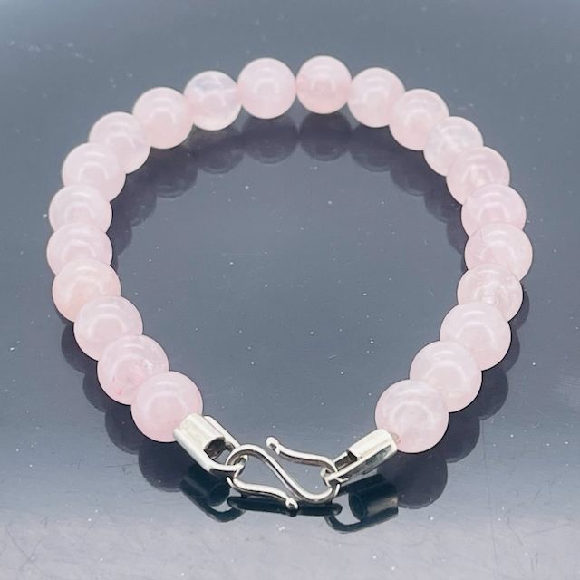 Rose Quartz Bracelet with Silver Lobster Clasp  8mm Natural Beads, 22 Beads Total  Heart Chakra Healing, Love &amp; Harmony