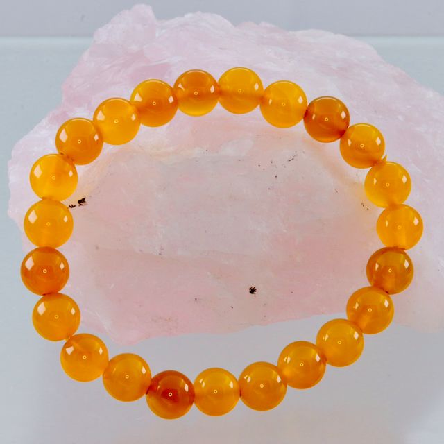 Handmade healing stretch bracelet with 23 natural Yellow Agate beads, 8mm crystals
