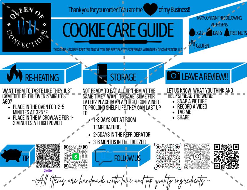 Cookie Care Guide (Editable Downloadable PDF using CANVA)
