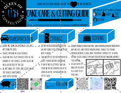 Cake Care and Cutting Guide (Editable Downloadable PDF using CANVA)