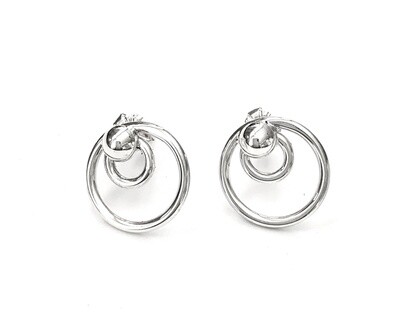 Earrings - Double Circle Studs With Ball