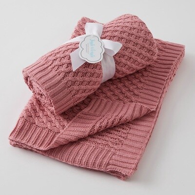 Basket Weave Knit Cotton Blanket 75x100cm - Blush
