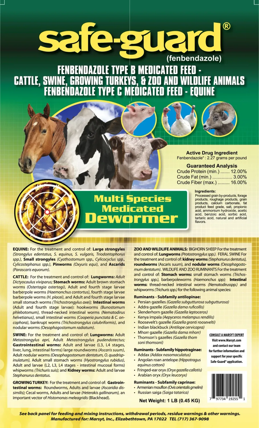 Wormer Safeguard .5% Livestock 1lb