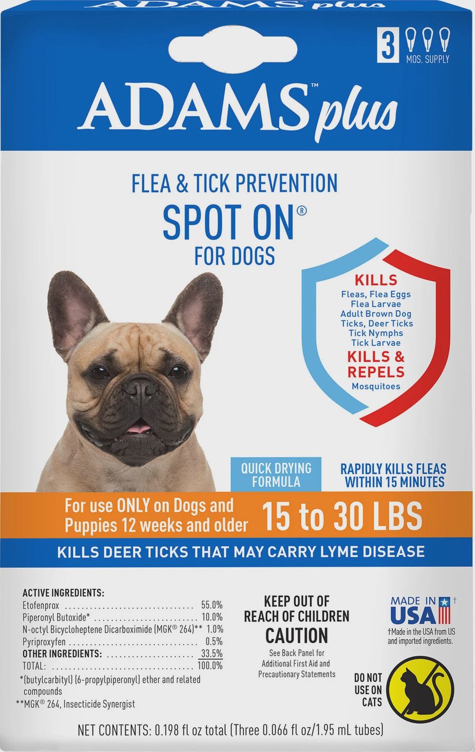 Adams Flea Spot On Dog Med 15-30lb