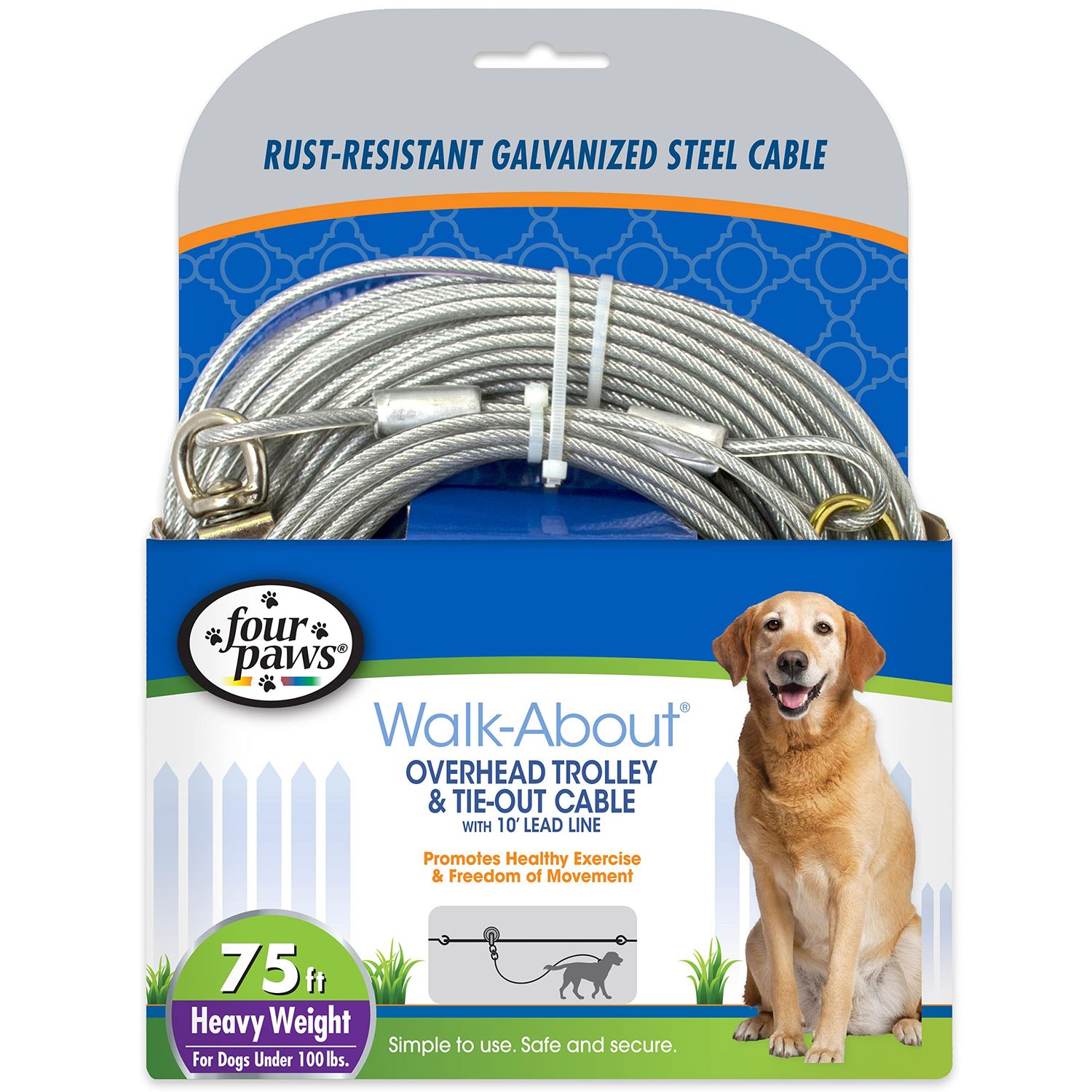 Cable Tie Out Silver 75ft w/ Trolley