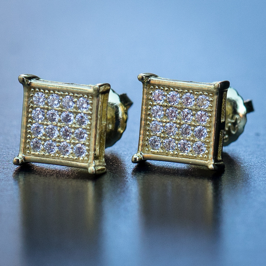 Mens 14k Gold Small Square Stud Earrings