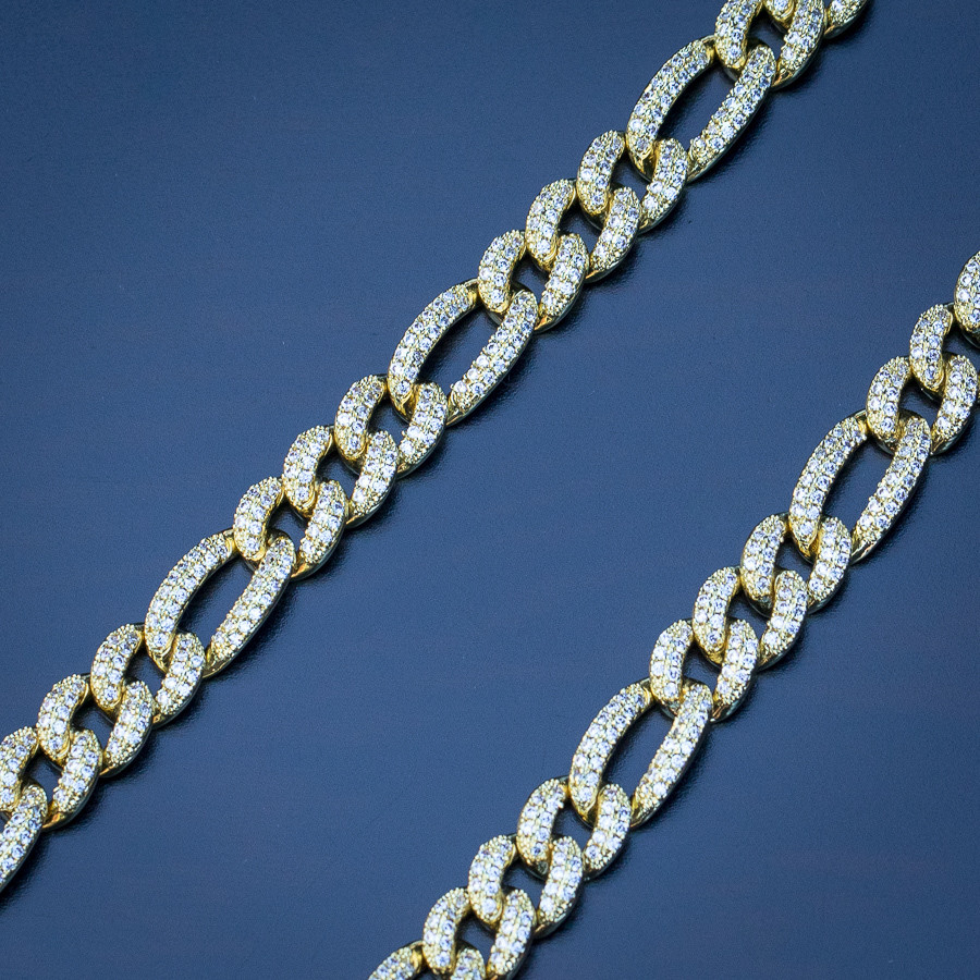 Fully Iced 14K Gold Figaro Chain