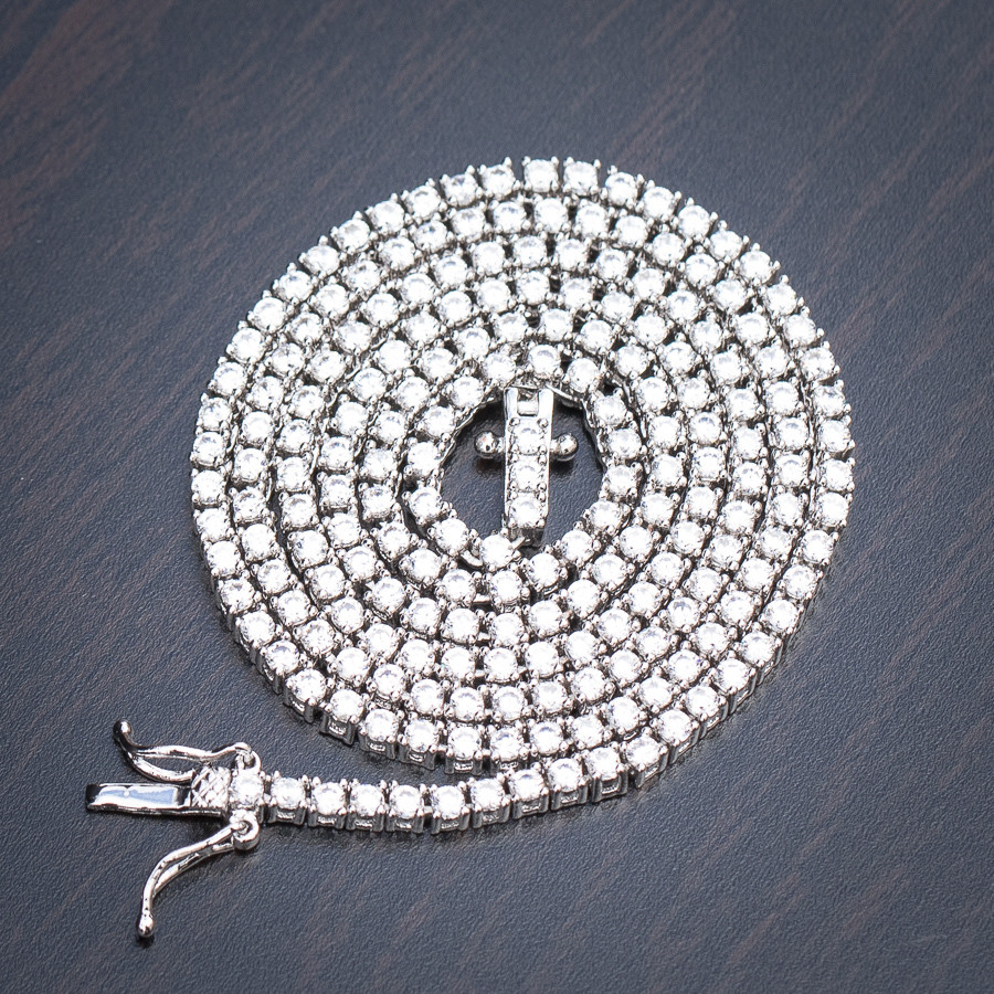 Micro Silver White Gold Tennis Chain Necklace