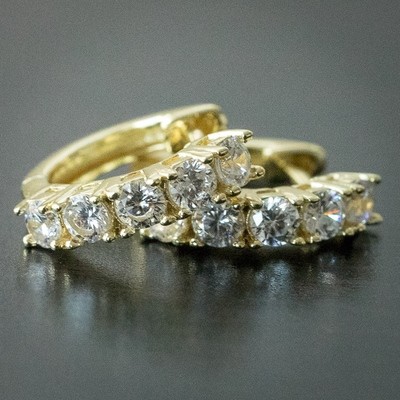 Men&#39;s 14k Yellow Gold Diamond Hoop Earrings