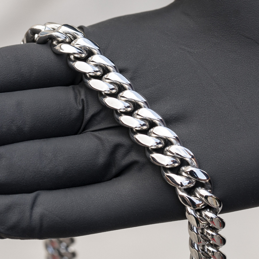 White Gold Stainless Steel Heavy Miami Cuban Link Chain