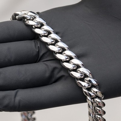 White Gold Stainless Steel Heavy Miami Cuban Link Chain