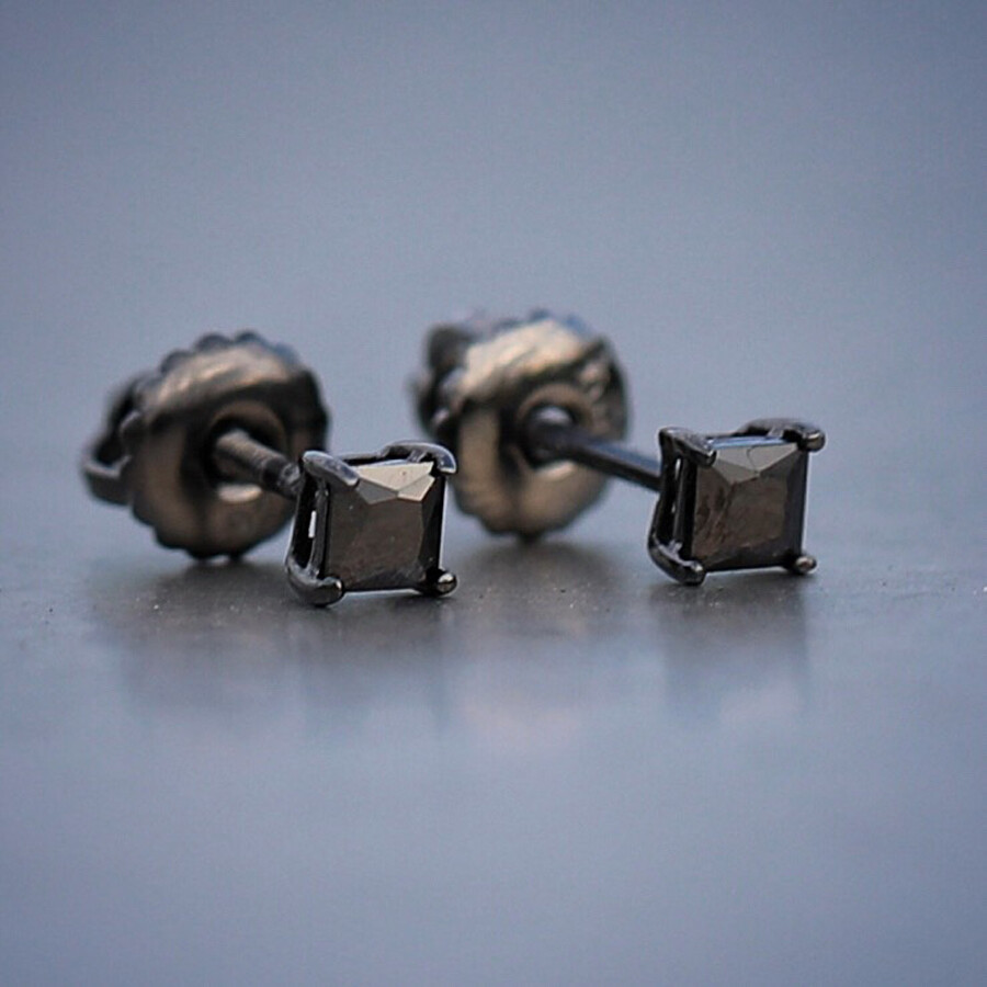 Men's Hip Hop Black Princess Cut Stud Earrings Men's Hip Hop Black Princess Cut Stud Earrings