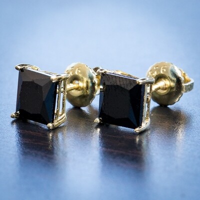 14k Gold Black Onyx Princess Cut Stud Earrings