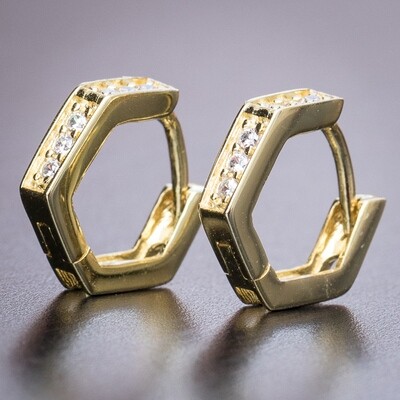 Mens Small 14K Gold Iced Octagon Hoop Earrings