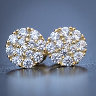 Men&#39;s Round Shape Yellow Gold Cluster Screw Back Earrings