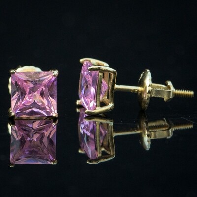 Women&#39;s 14K Gold Pink Princess Cut Solitaire Earrings