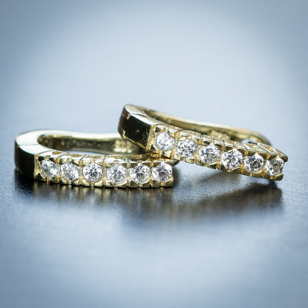 Mens Iced Ellipse 14K Gold Plated Hoop Earrings