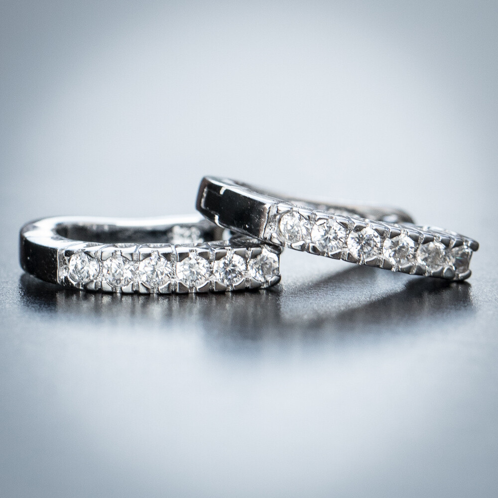Mens Iced Ellipse Sterling Silver Hoop Huggie Earrings