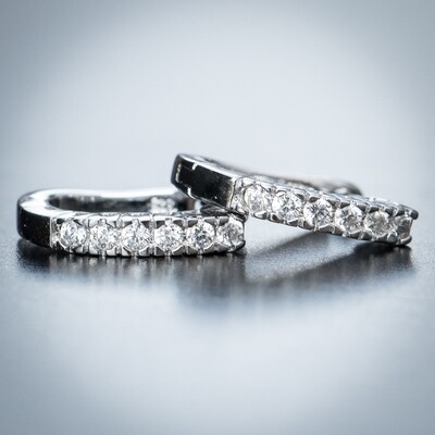 Mens Iced Ellipse Sterling Silver Hoop Huggie Earrings