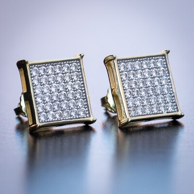 Mens 10mm Gold Square CZ Iced Hip Hop Earrings