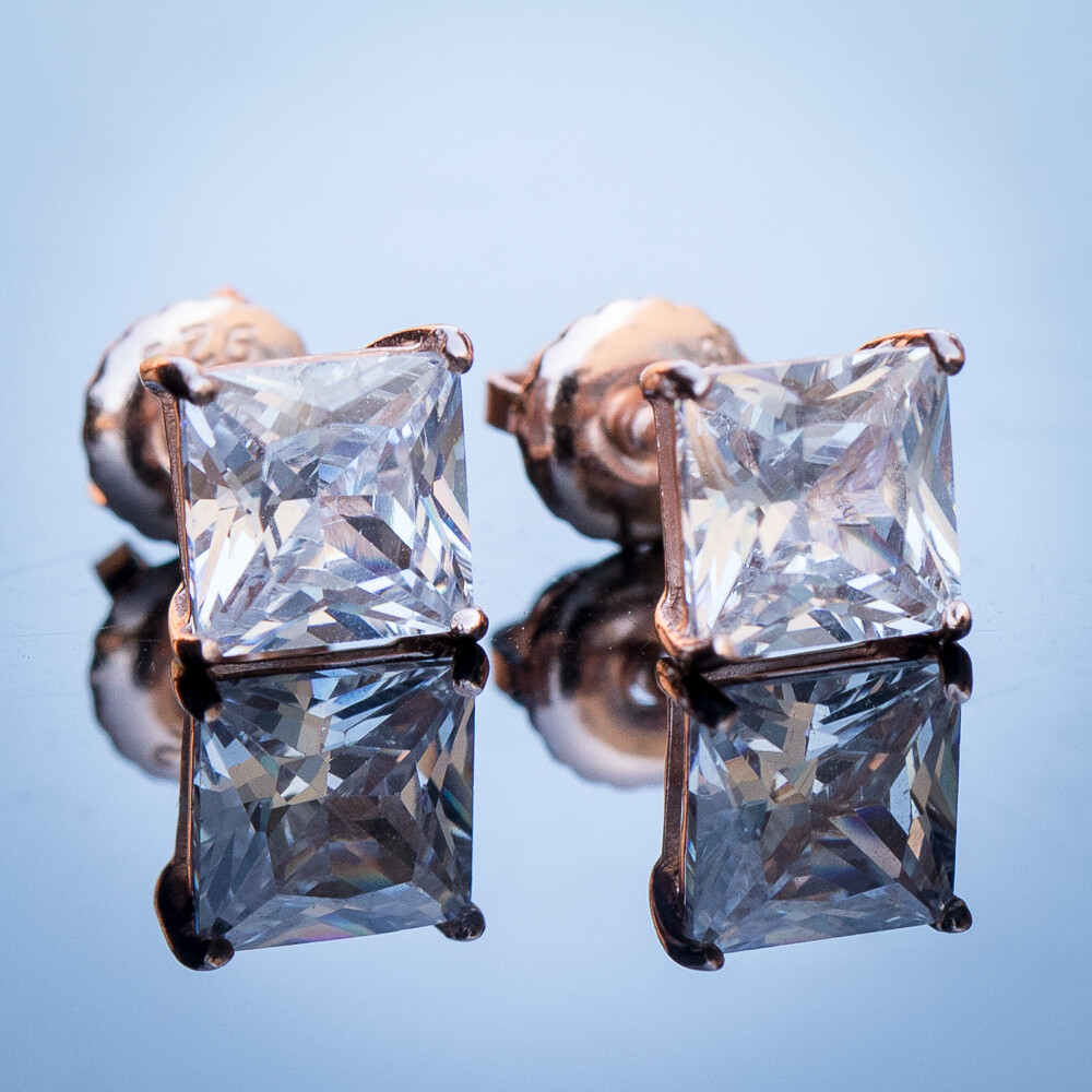 Pink Rose Gold Princess Cut CZ Earrings