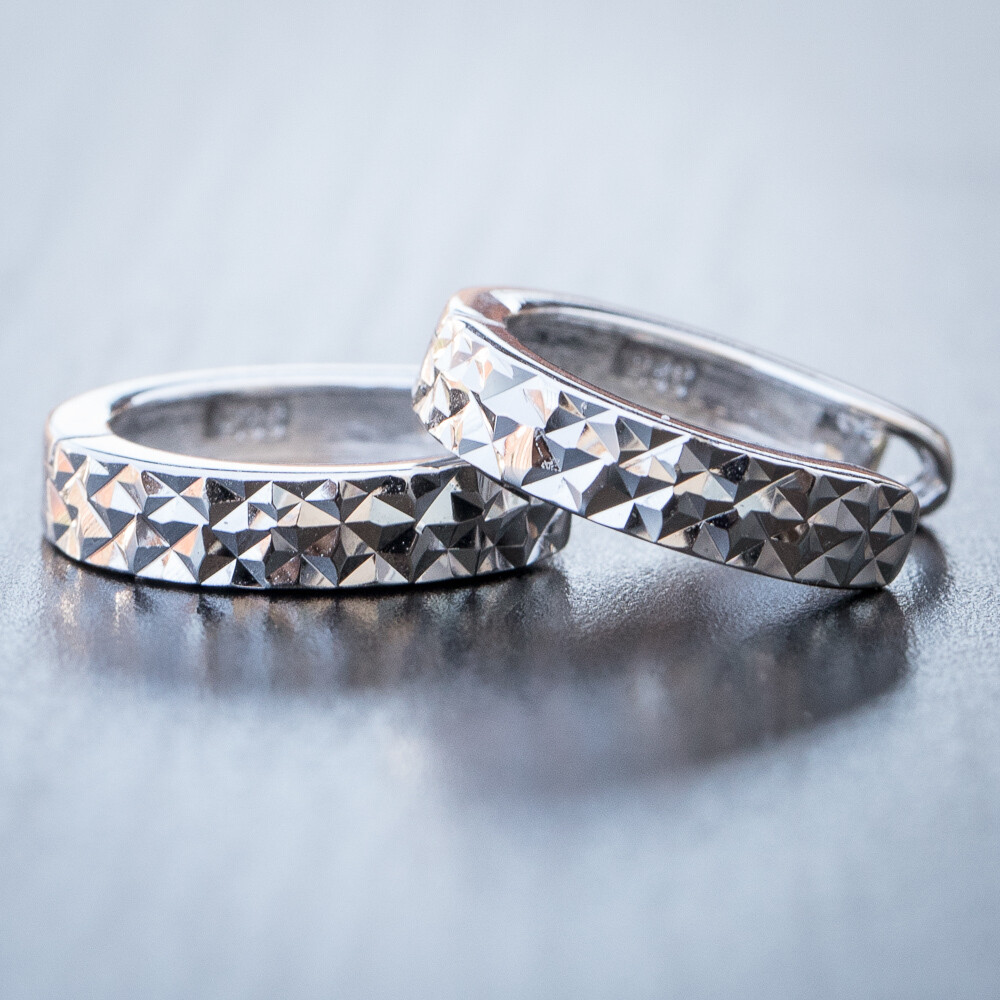 Mens Sterling Silver Diamond Cut Hoop Huggie Earrings