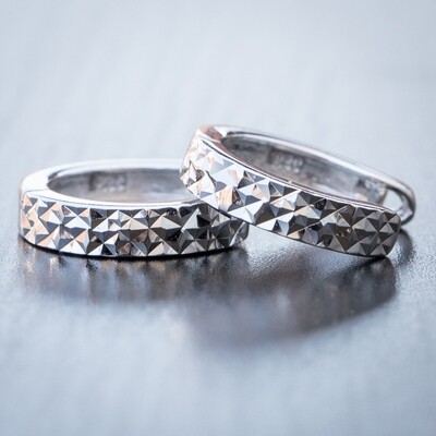 Mens Sterling Silver Diamond Cut Hoop Huggie Earrings