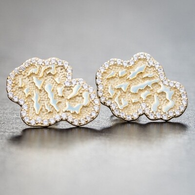 14K Gold Iced Nugget Hip Hop Stud Earrings For Men