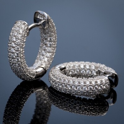 Mens Silver Fully Iced Zig Zag Set Hoop Earrings
