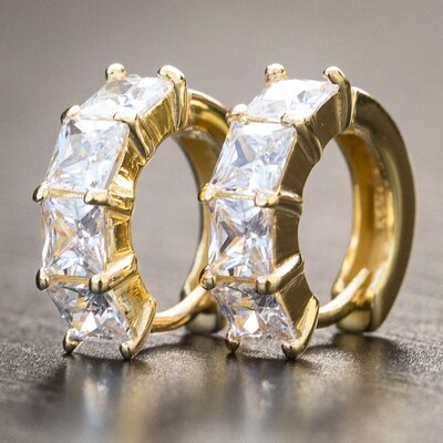 Mens 14K Gold Square Solitaire Small Hoop Earrings Rc3
