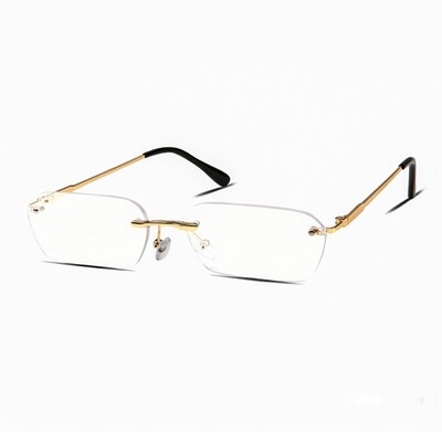Mens Vintage Clear Lens Rimless Gold Frame Glasses
