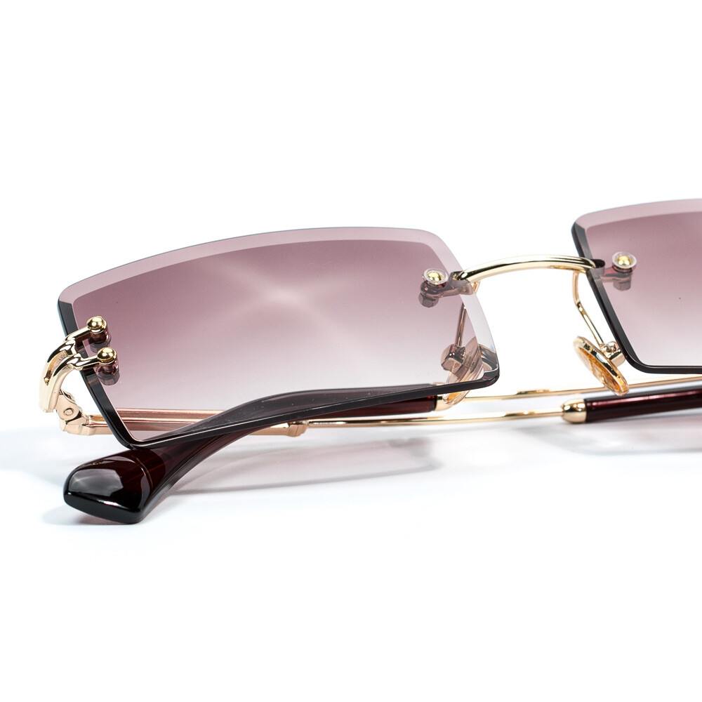 Mens Rectangular Burgundy Tint Rimless Sunglasses