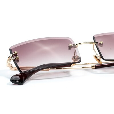 Mens Rectangular Burgundy Tint Rimless Sunglasses