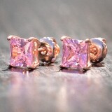 Princess Cut Solitaire Rose Gold Pink Stud Earrings