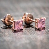 Womens Solitaire Rose Gold Pink Stud Earrings