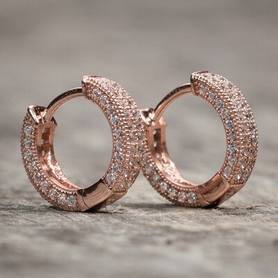 Mens Small Rose Gold Fully Iced Cz Hoop Earrings