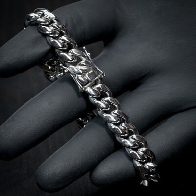 Mens Silver Stainless Steel Miami Cuban Link Bracelet